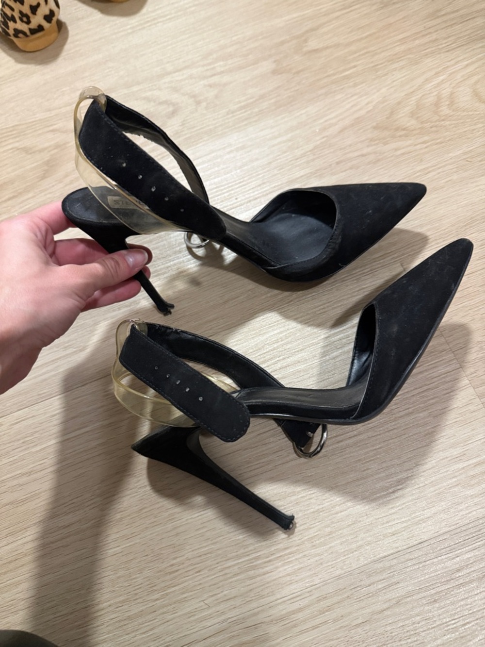Steve Madden Black Pointed Toe Clear Strap Stiletto Heels